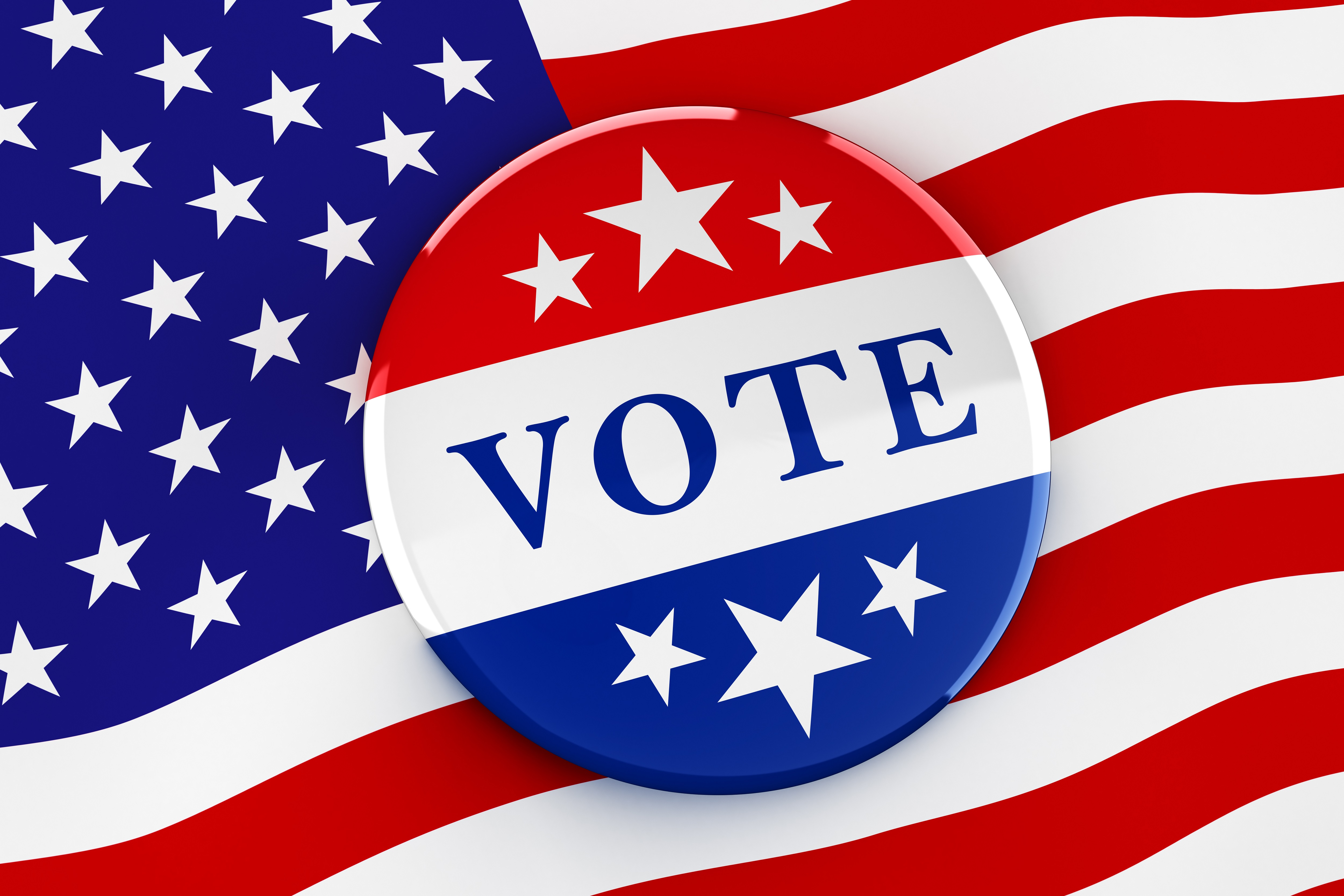 Vote button on American flag background – 3d rendering